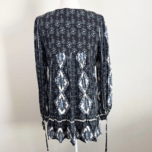 Free People Tunic Top Women's M Voile By The Bay Boho Puff Sleeve Gypsy Black - Picture 6 of 8